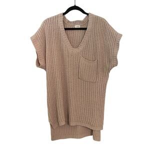 POL‎ Short Sleeve High Low Chenille Sweater Vneck Side Slits Small Lagenlook
